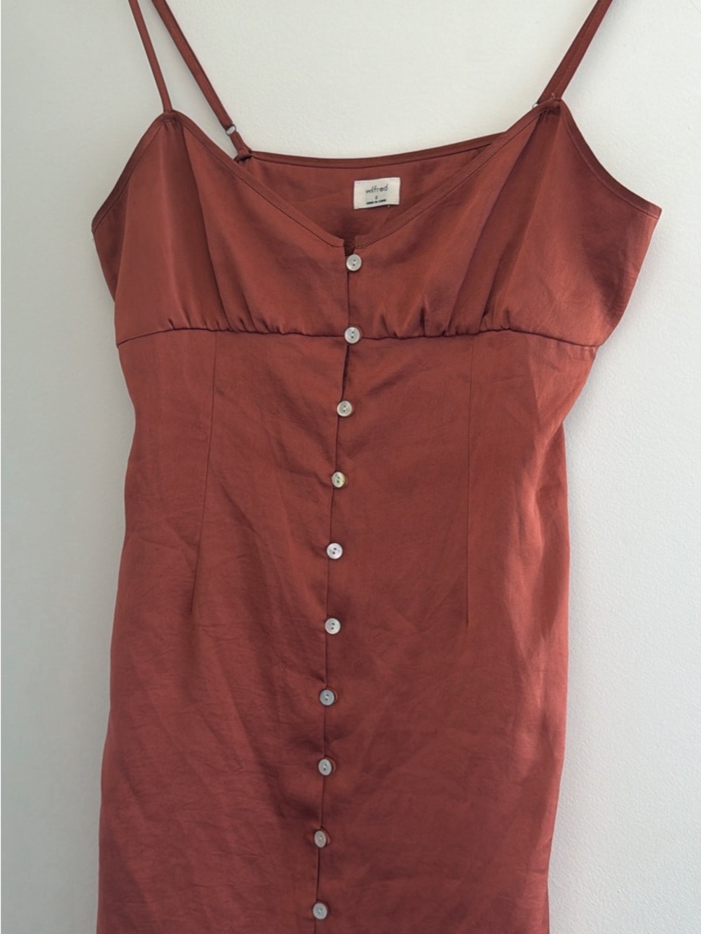 Aritzia Wilfred bloom dress Rust Red Button-Front Cami Dress